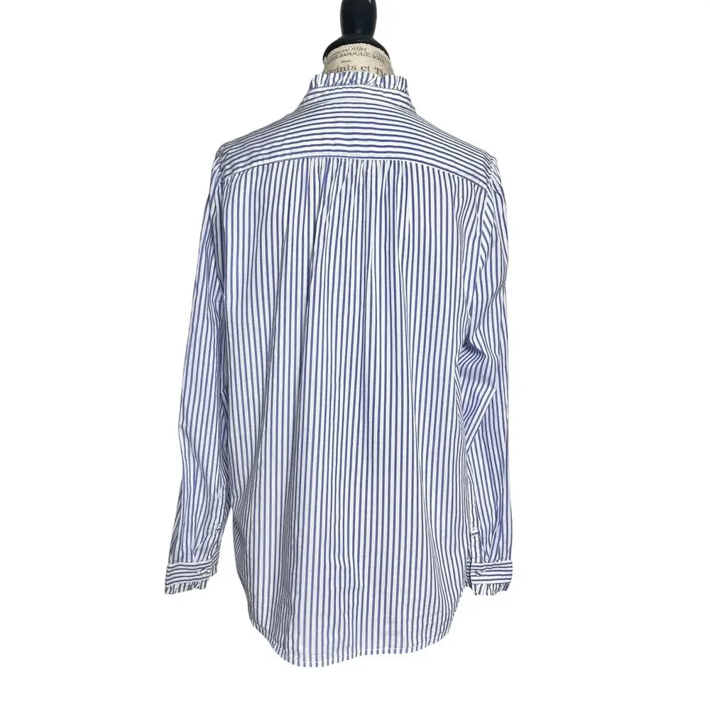 J. Crew | Women | Ruffle Trim Stripe Cotton Poplin LS Button Up Shirt | Large
